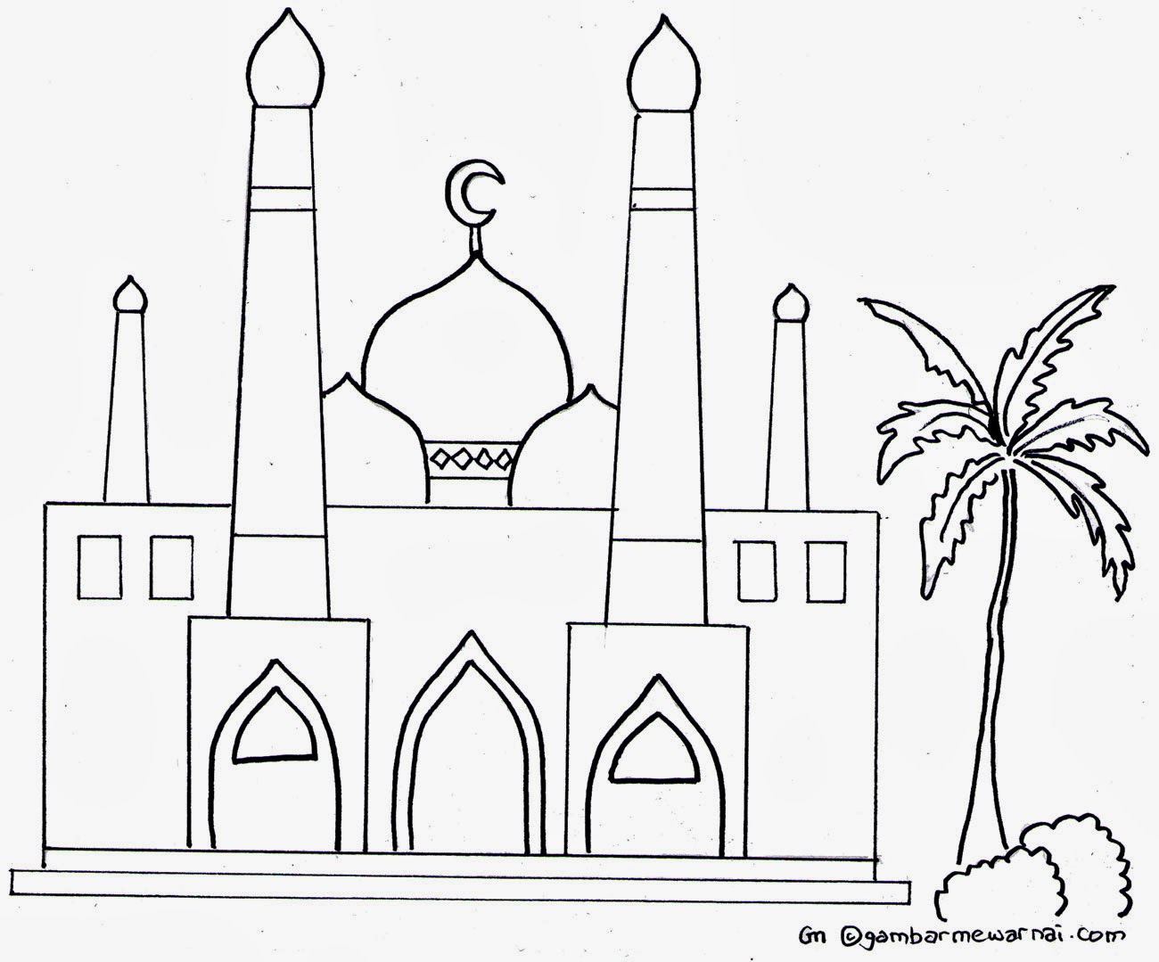 Sketsa mewarnai masjid - Dunia Putra Putri