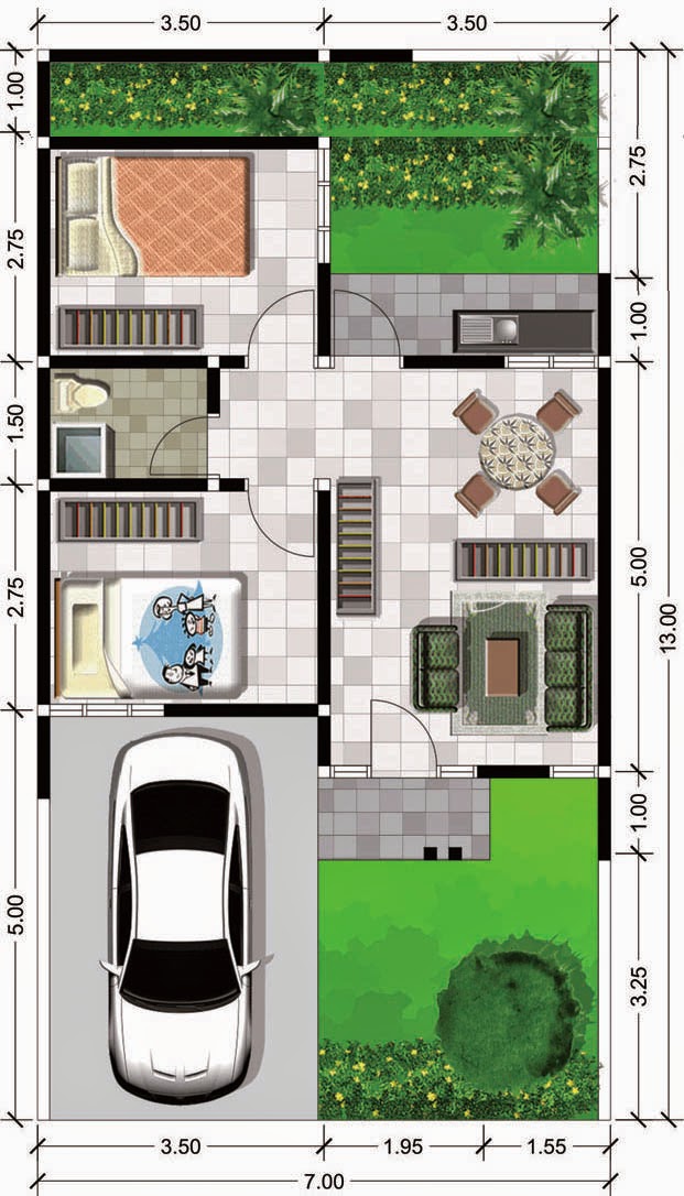 Denah Rumah  Type  45  Minimalis Griya Inspiratif