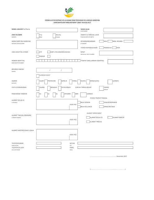 Download Formulir Registrasi Kelulusan SDM Program keluarga harapn 2017