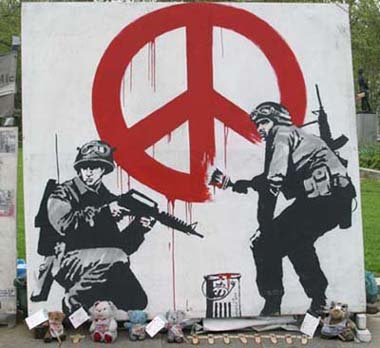 Famed graffiti artist Banksy 39s statement on war and peace