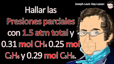 Una mezcla de gases contiene 0.31 moles de CH4, 0.25 moles de C2H6 y 0.29 moles de C3H8. La presión total es 1.50 atm. Calcule las presiones parciales de los gases