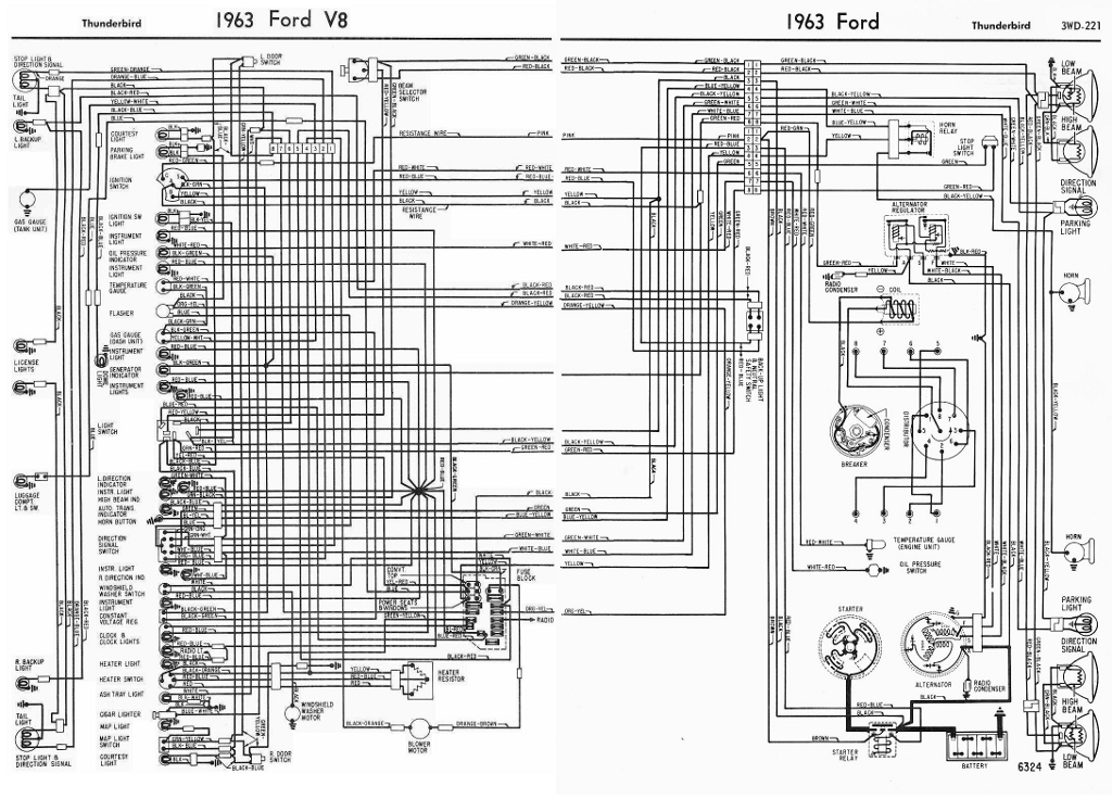 Ford V8 Thunderbird 1963 Complete Wiring Diagram | All ...
