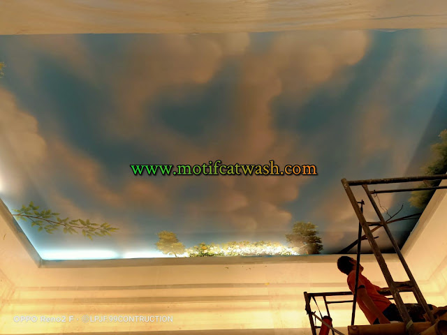 jasa tukang cat plafon motif awan di surabaya