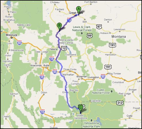 missouri river montana map. follows the Missouri River