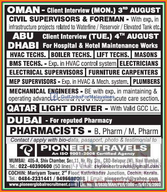 Abudhabi, Qatar, Dubai & Oman large job vacancies