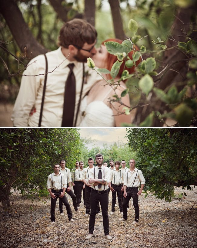 groomsmen suspenders sunflowers wedding