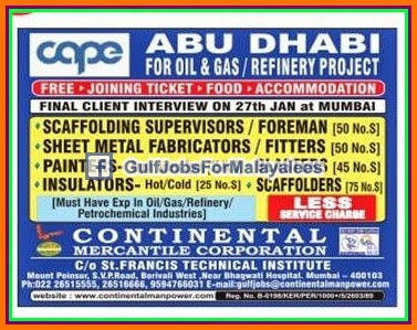 Oil & Gas Refinery Project Abudhabi job vacancies