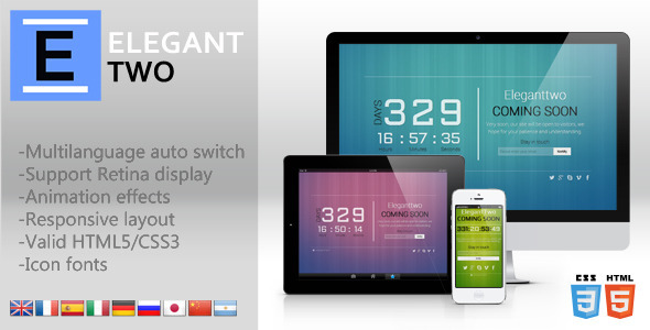 Eleganttwo - Animation responsive coming soon page - Under Construction Specialty Pages