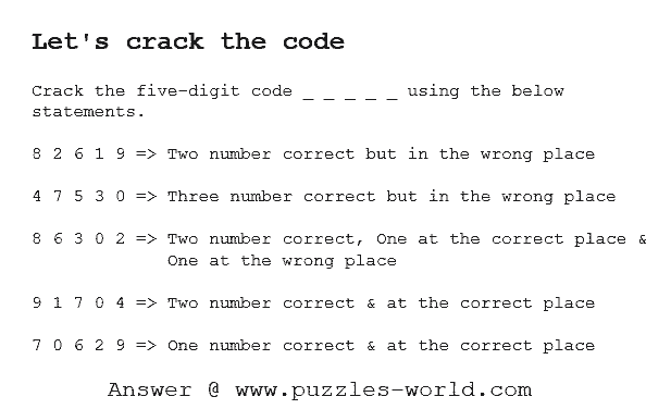 Crack the five digit code 8 2 6 1 9