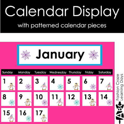 Calendar display for K-1 classrooms - each month features a new pattern