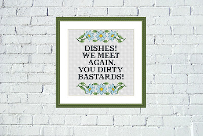 Dishes funny kitchen cross stitch pattern - Tango Stitch