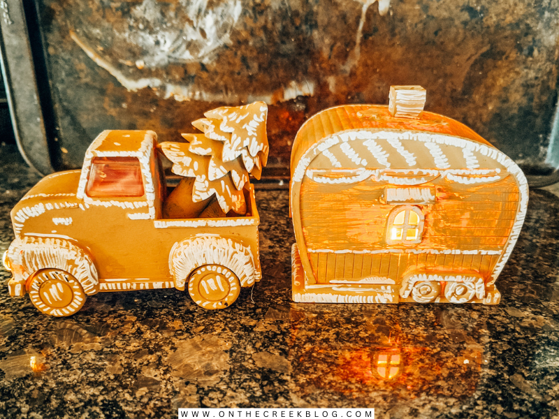 Handcrafted Gingerbread village by Tiff, featuring creatively transformed Dollar Tree finds into festive Christmas decorations. | on the creek blog // www.onthecreekblog.com