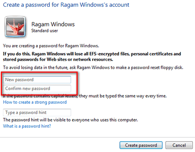 Membuat password user account