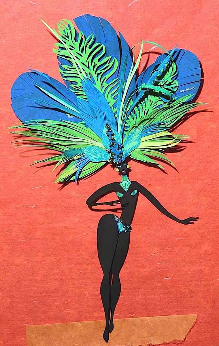 A Carnival parade dancer in papercut art