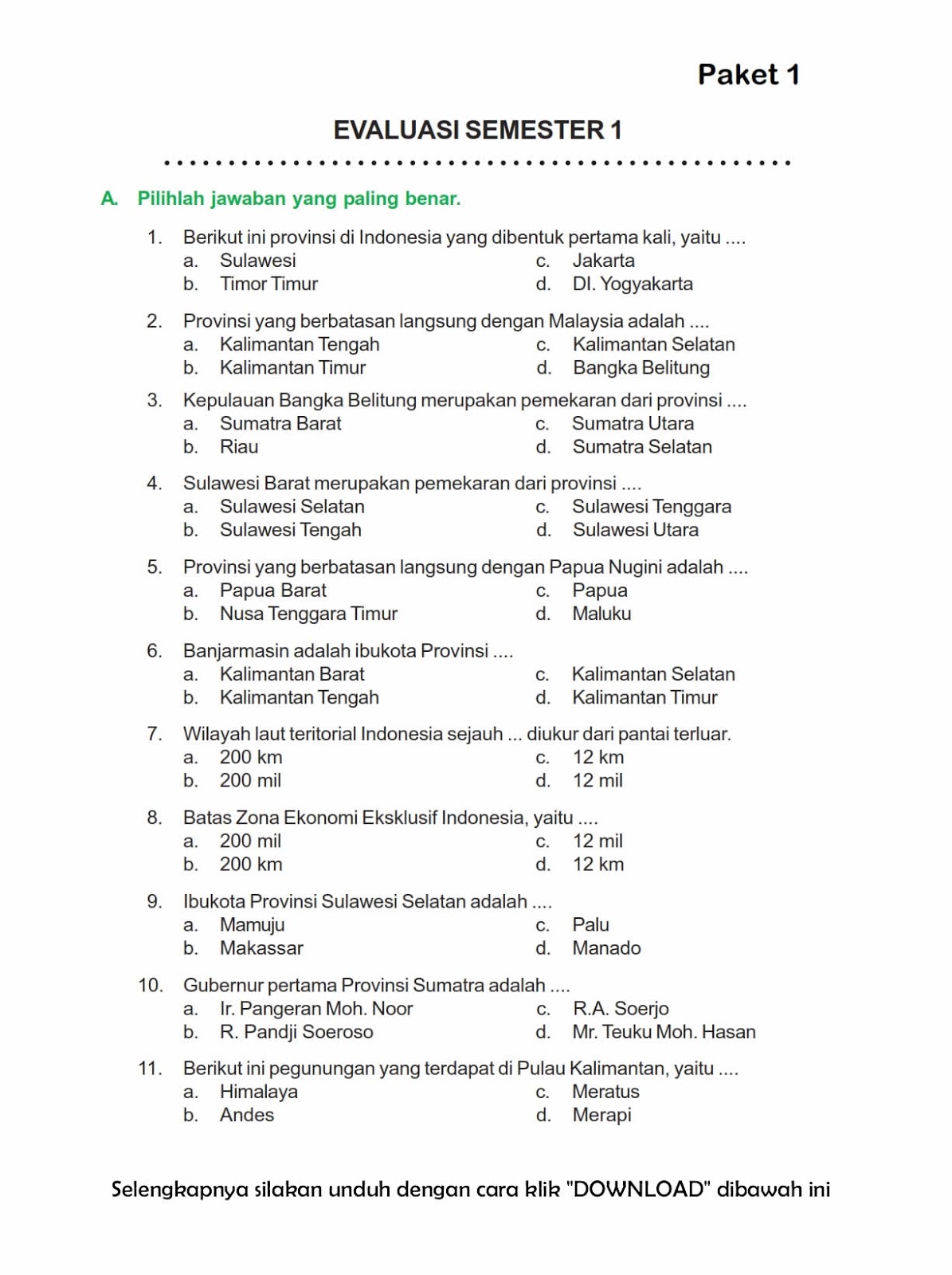  Soal  Ujian  Sekolah Ips Kelas  6  Dan Kunci Jawaban 2021 