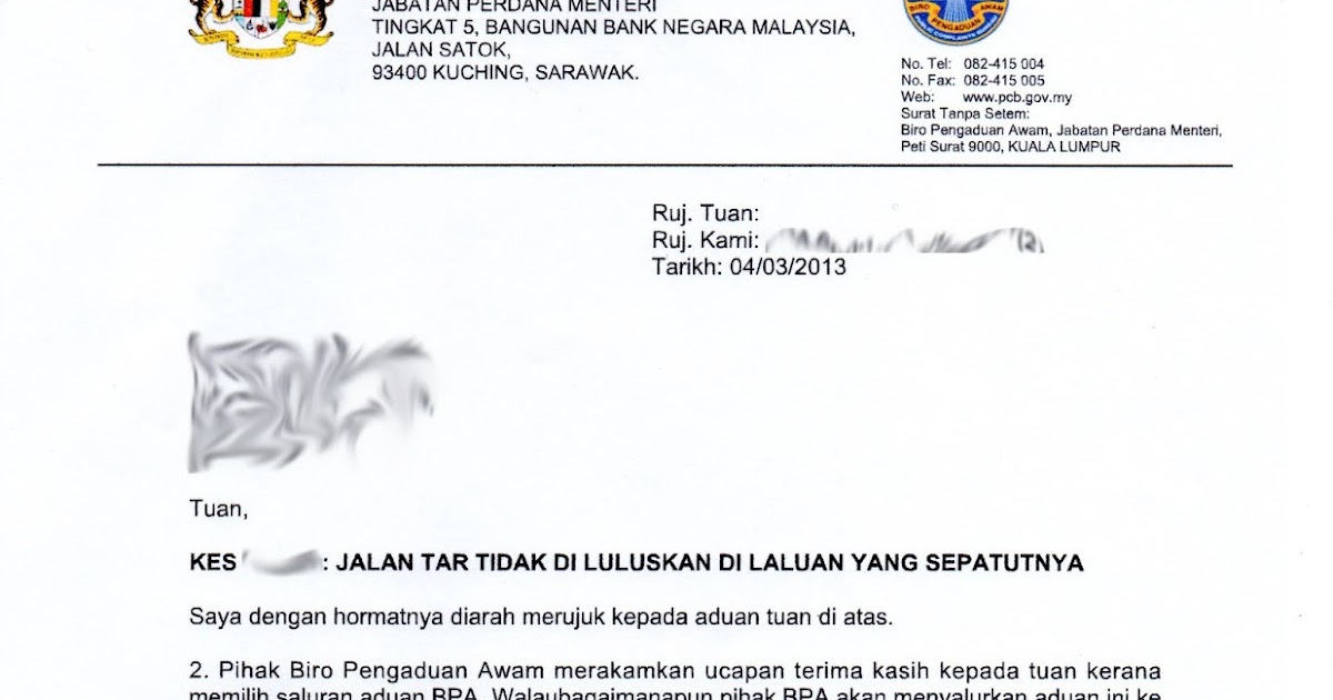 Contoh Surat Rasmi Aduan Longkang Tersumbat - Surat KK