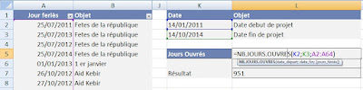 Excel : Compter les jours ouvrés entre deux dates