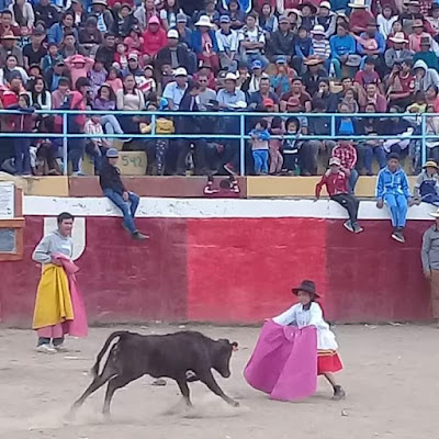 niña torera sombrero plaza toros chuquibambilla grau apurimac niños jovenes aficionados taurinos tendidos graderio