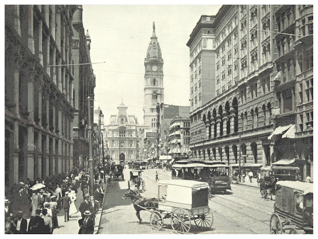 La calle Market Street de Filadelfia con el ayuntamiento al fondo