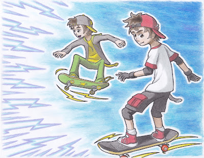 Skate kids, niños anime jugando skate (niños con skateboard)