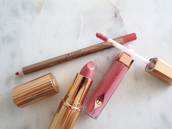 Charlotte Tilbury Uptown Girl Lip Kit with Lip Cheat lip liner pencil in Pink Venus, K.I.S.S.I.N.G. Lipstick in Bitch Perfect, and Lip Lustre lip gloss in Sweet Stiletto