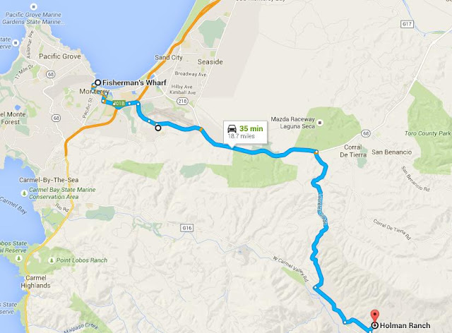 Map of the route from Monterey to Holman Ranch