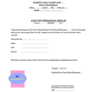 format surat ijin operasional untuk sekolah  Contoh Surat Izin Operasional untuk Sekolah