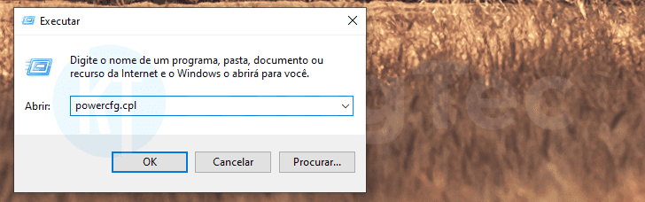 Comando para abrir as opções de energia do Windows