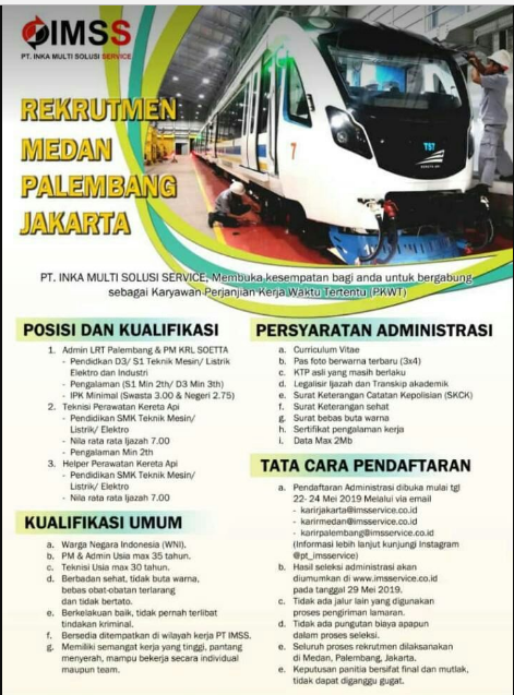 Lowongan Kerja PT Inka Multi Solusi Service Minimal SMK D3 S1 Seluruh Indonesia 