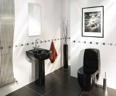 Desain kamar mandi modern hitam putih sebagai bukti nyata bahwa perpaduan warna yang kontras akan menampilkan kemewahan dalam seni.