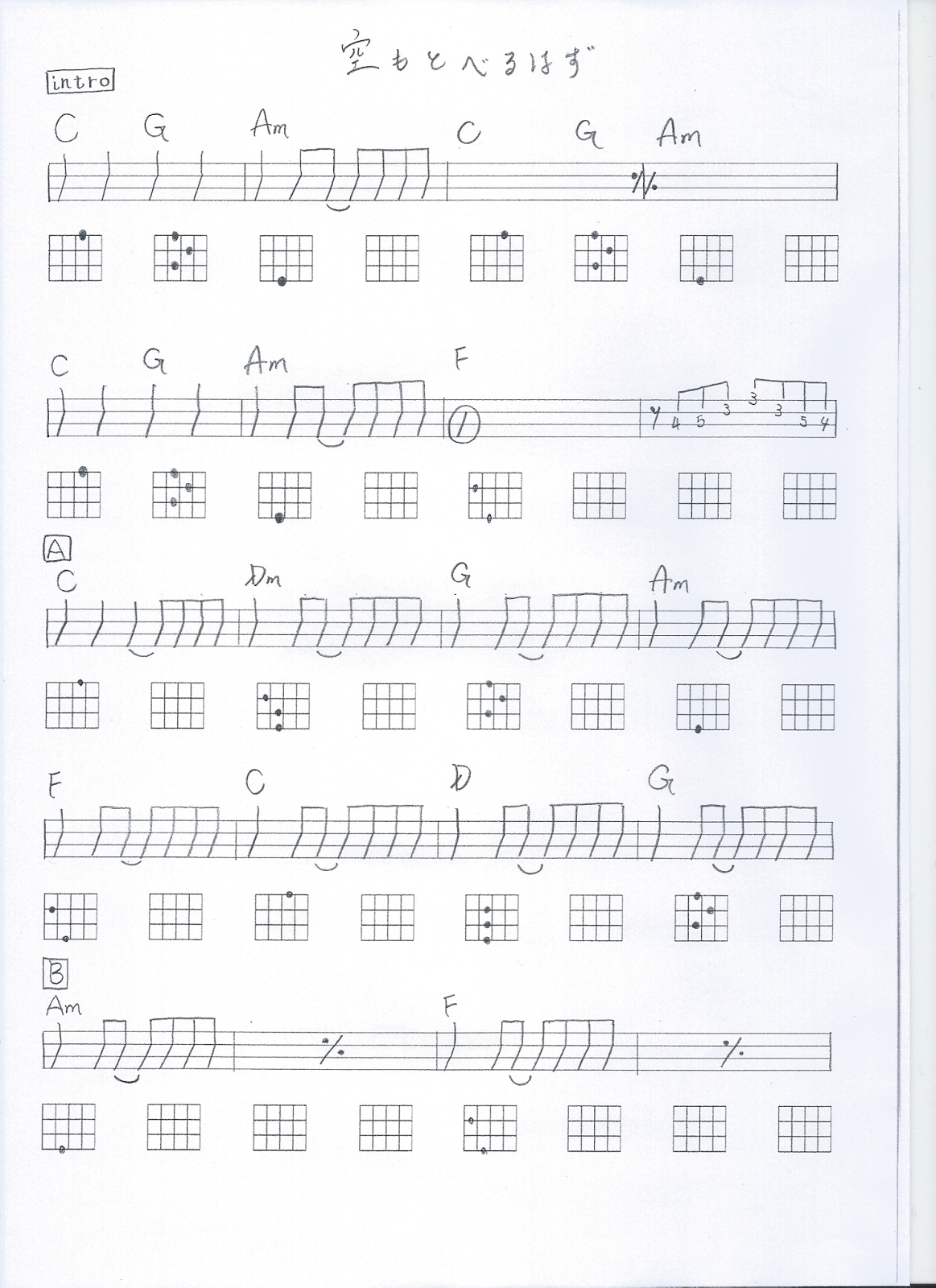 Nao S Ukulele Blog ウクレレレッスン 楽譜付き スピッツ 空も飛べるはず を弾いてみよう 上手にコードチェンジをするコツ