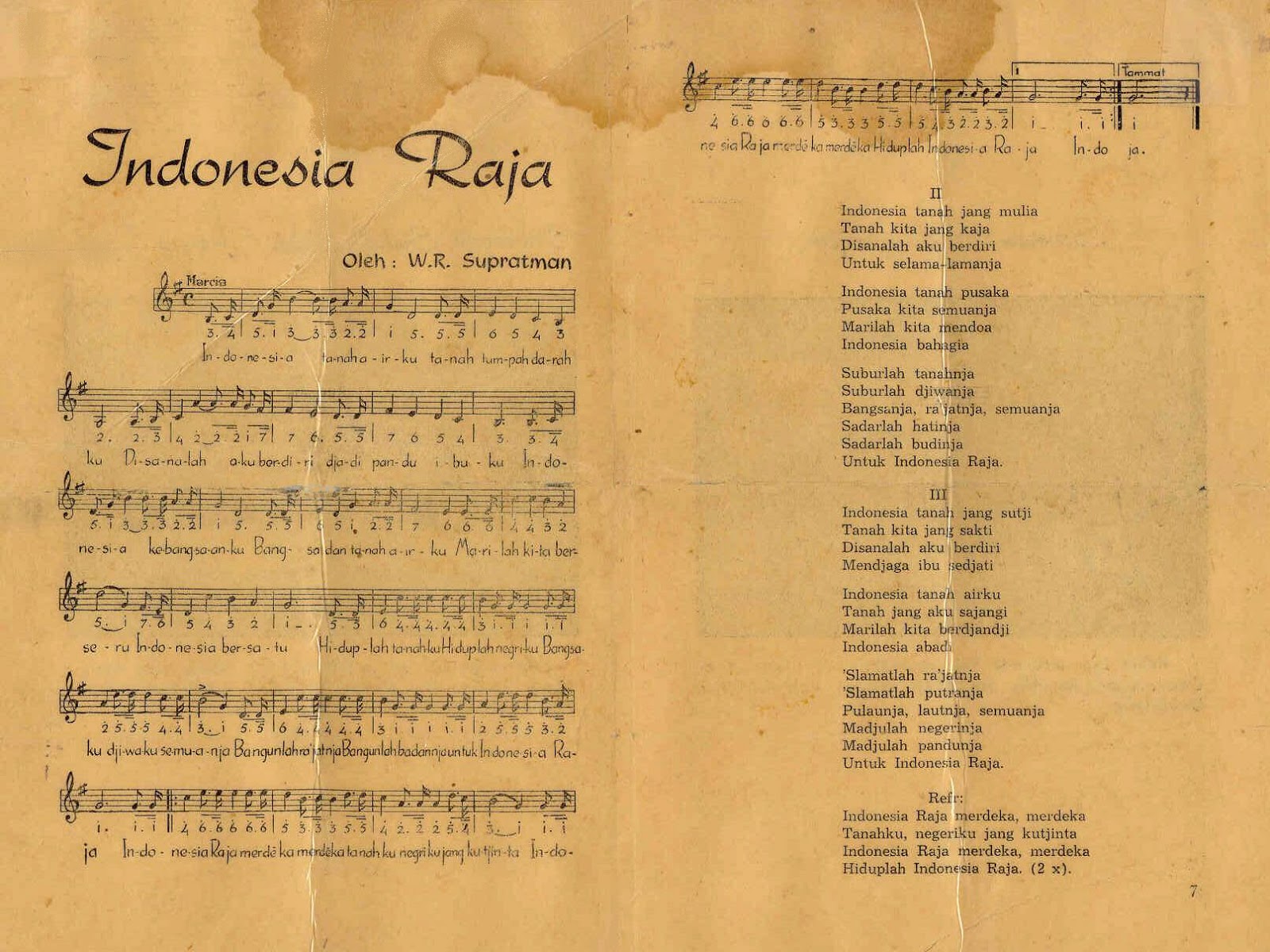 LAGU INDONESIA RAYA LIRIK DAN PARTITUR ASLI