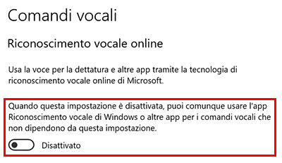 Disattivare il riconoscimento vocale online