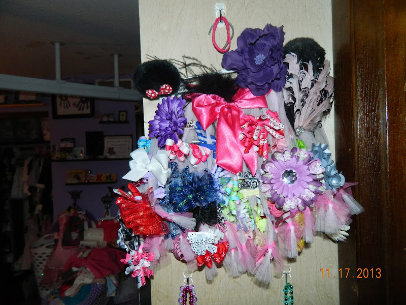  side of her shelving unit, next to the bathroom. (front side of tutu title=