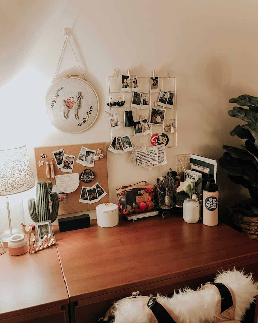 Use Photos or Quotes, some of the Paintings, DIY things that you like to decorate your wall, and use plants, desk lamps, books to decorate your desk, let's you make your space happy. It's always nice to have those daily reminders to keep your head up.