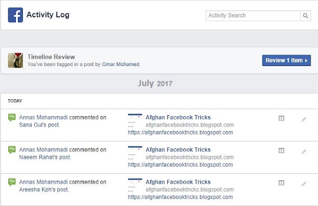 Facebook Activity Logs