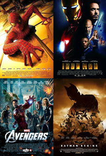 Spider-Man,Iron Man, The Avengers, Batman Begins.