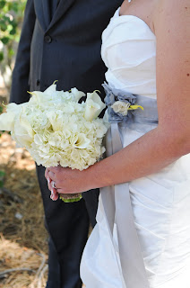 hydrangea bridal bouquet and grey sash