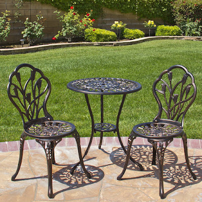 Outdoor Patio Furniture Tulip Design Cast Aluminum Bistro Set in Antique Copper by Best Choice Products