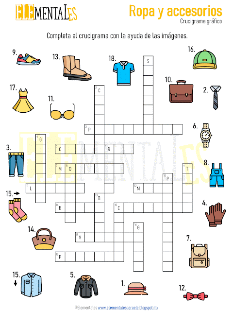 crucigrama de vocabulario de la ropa en español ele