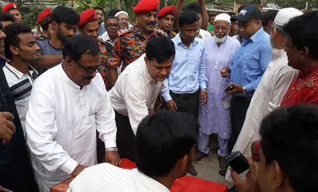 Installing the foundation stones of the fire service station সাপাহারে ফায়ার সার্ভিস স্টেশনের ভিত্তি প্রস্তর স্থাপন