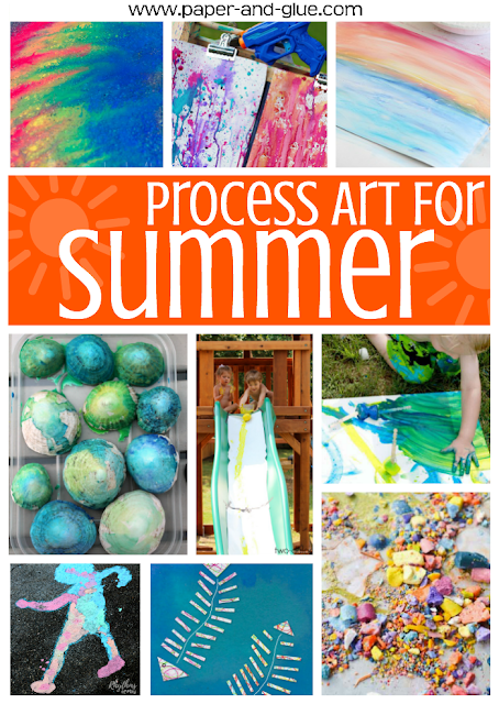 Process Art for Summer - Great summer ideas for using paint, chalk, ice, nature, pastel, sand, and more.  Art projects for toddlers, preschoolers, kindergarten, and elementary!