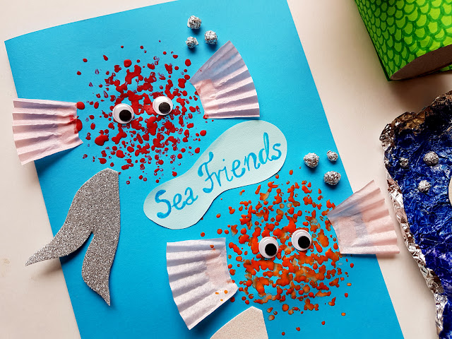 ocean - syrenka z rolki po papierze toaletowym - koniki morskie z papierowych talerzyków - summer children crafts - diy - prace plastyczne - wakacje z dzieckiem - kreatywnie z dzieckiem