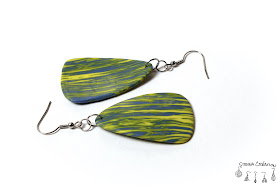 Boucles oreilles pate polymère canne cible bleu jaune Sculpey Fimo Stenna Création