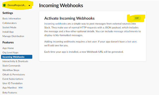 Select Incoming webhooks and make it ON