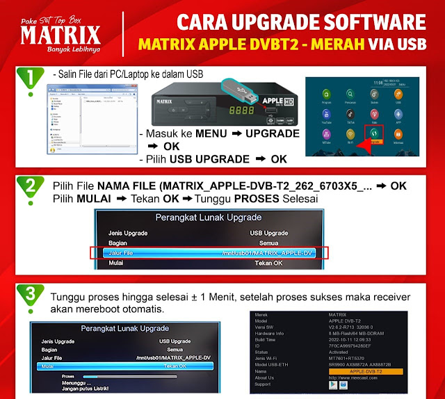 Upgrade Software Matrix Apple DVB-T2 Merah via USB