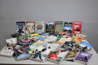 Zdjęcie przedstawia ułożone na stoliku książki - nowości wydawnicze zakupione dla Wypożyczalni dla Dorosłych Biblioteki w Zelowie.