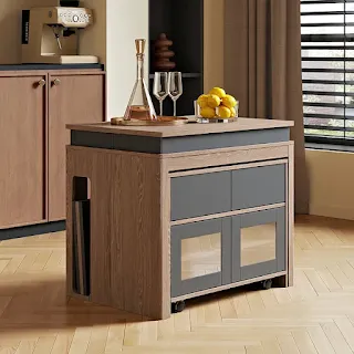 Modern Dining Table with Extendable Tabletop and Storage