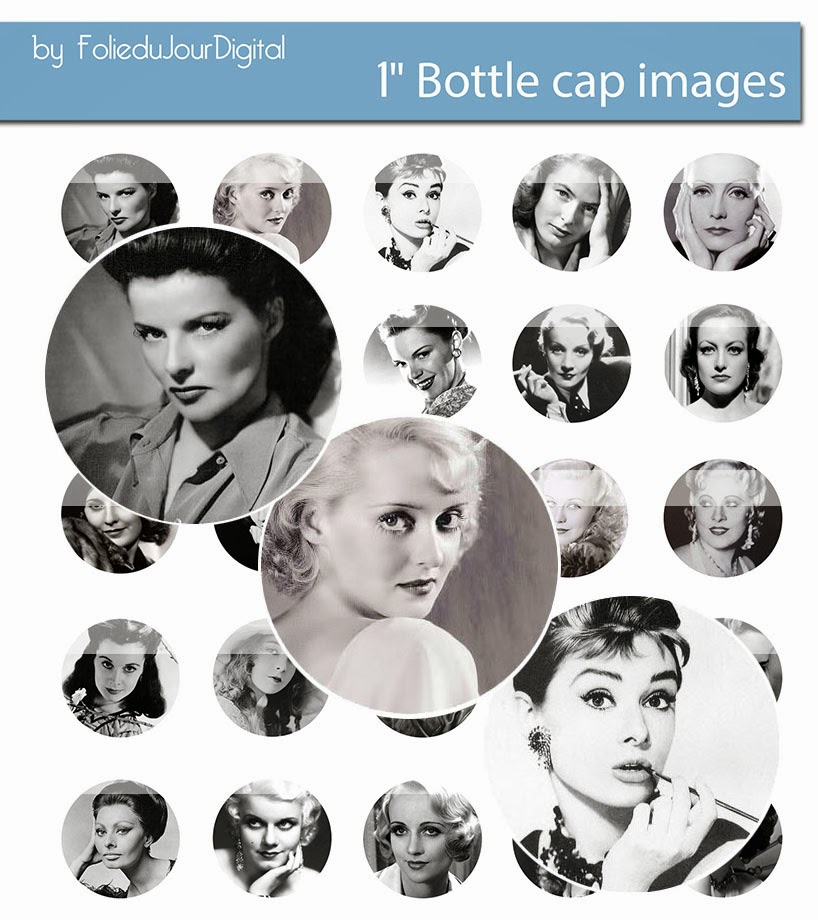 Vintage actress free digital bottle cap images