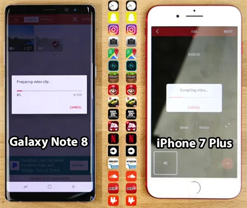 مقارنة بين آيفون 7 بلس و سامسونج جالكسي نوت 8 من حيث السرعة